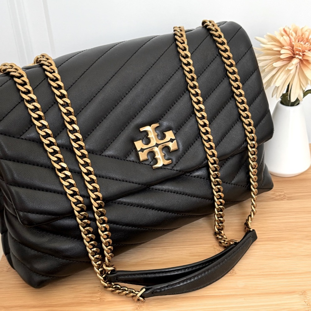 Tory Burch Kira Chevron Convertible Chain Strap Shoulder Bag / Crossbody • Black